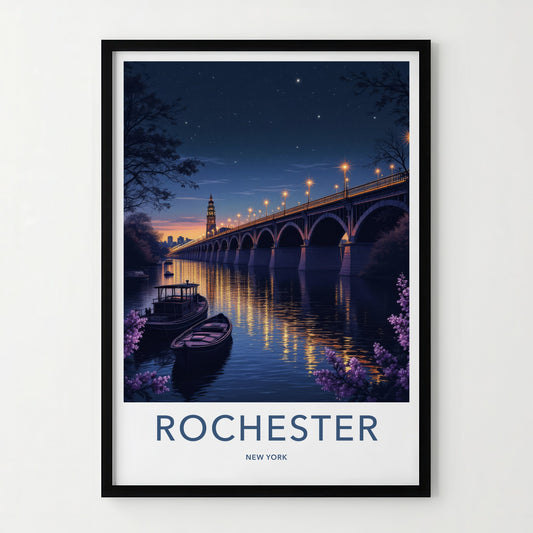 Rochester Poster - New York Art Print - Luminous Bridge Boats Wall Decor