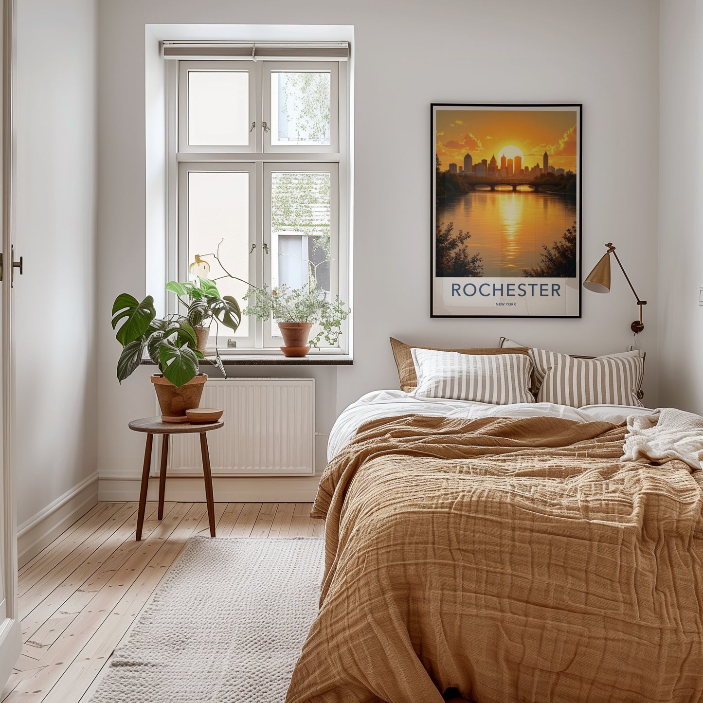 Rochester Poster - New York Travel Art - Golden River Skyline Home Decor