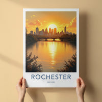 Rochester Poster - New York Travel Art - Golden River Skyline Home Decor
