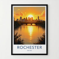 Rochester Poster - New York Travel Art - Golden River Skyline Home Decor