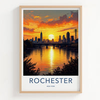 Rochester Poster - New York Travel Art - Golden River Sunset Home Decor