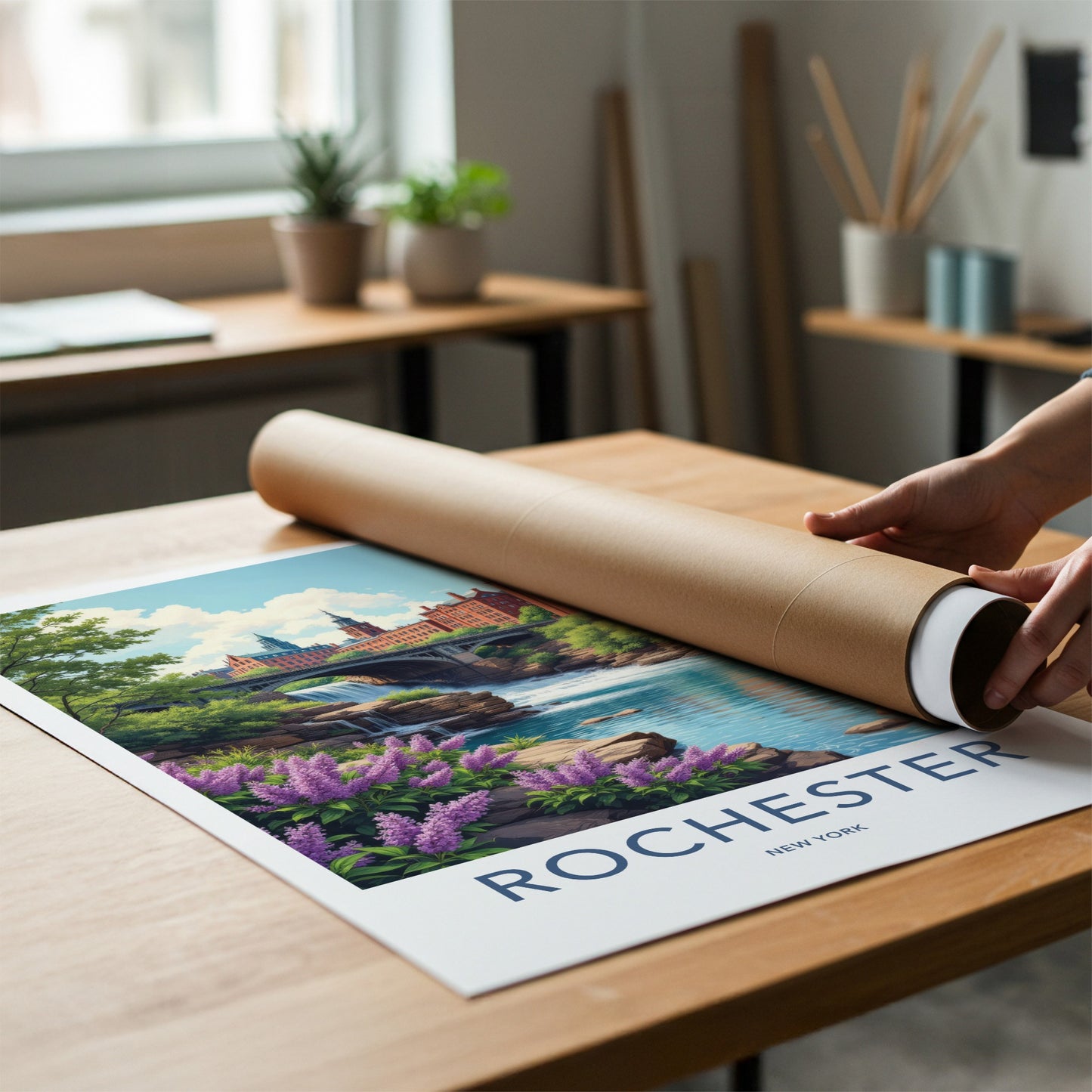 Rochester Poster - New York Travel Art - Historic River Falls Home Decor