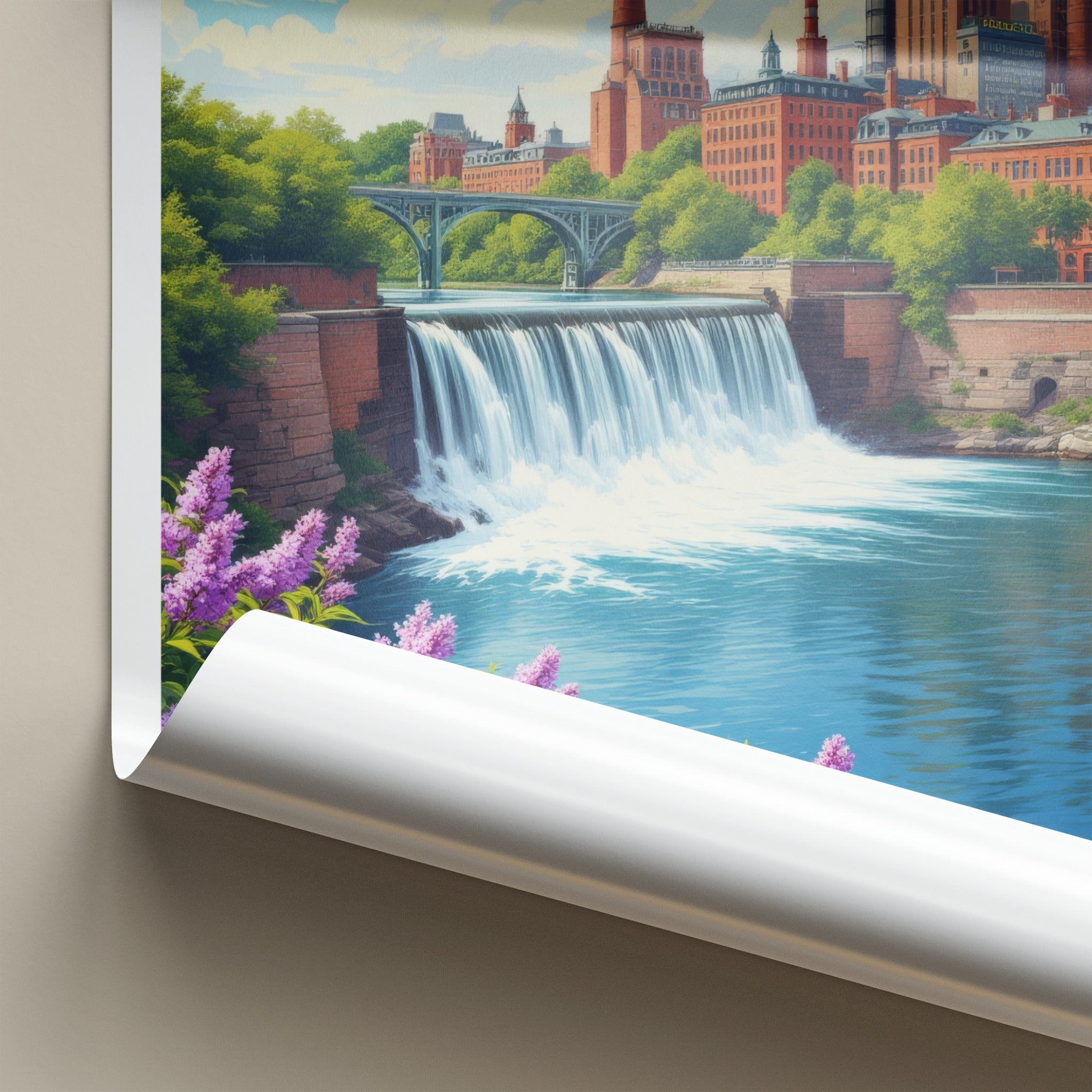 Rochester Poster - New York Travel Art - Industrial River Waterfall Home Decor