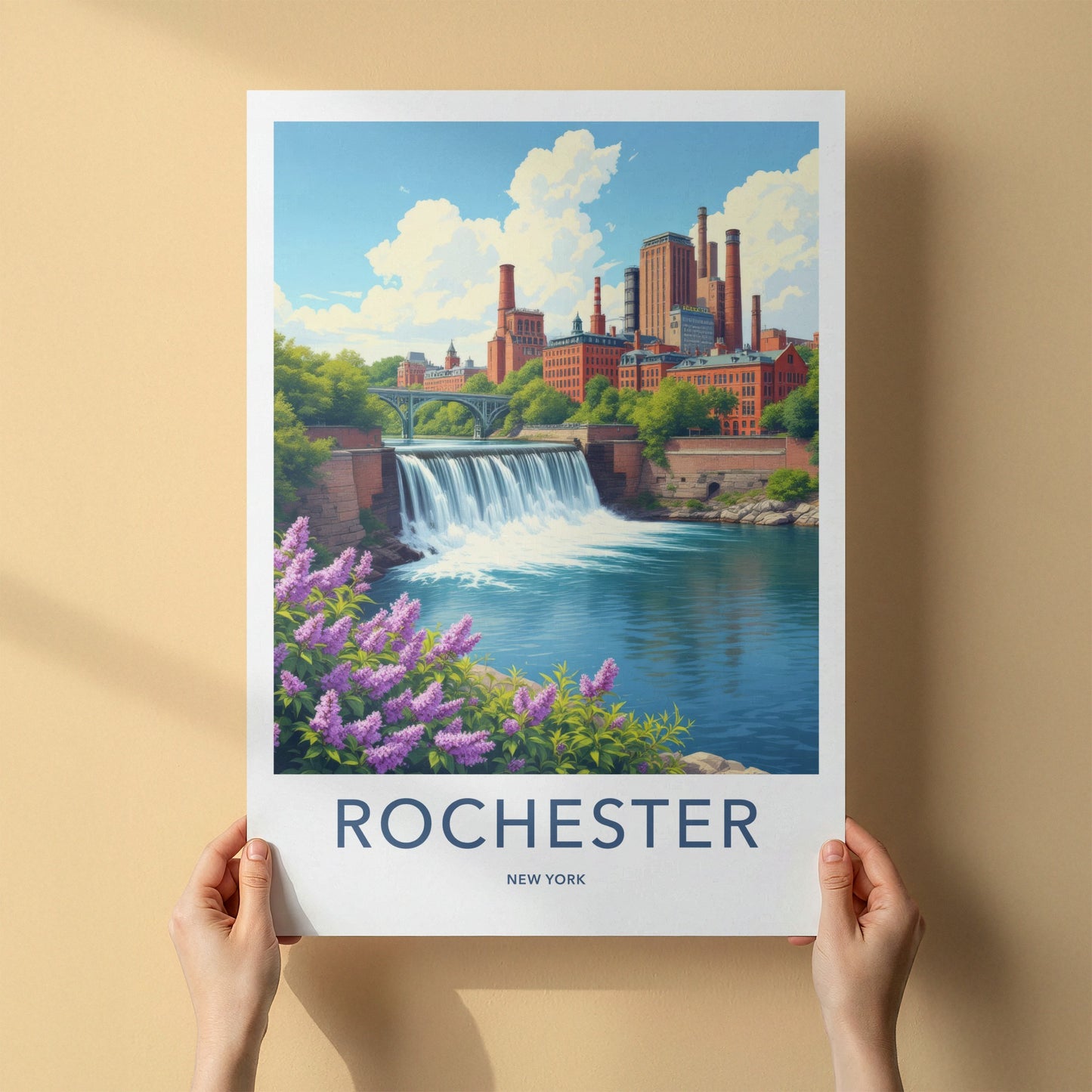 Rochester Poster - New York Travel Art - Industrial River Waterfall Home Decor