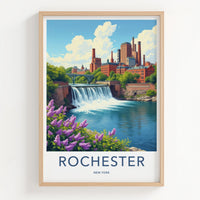 Rochester Poster - New York Travel Art - Industrial River Waterfall Home Decor