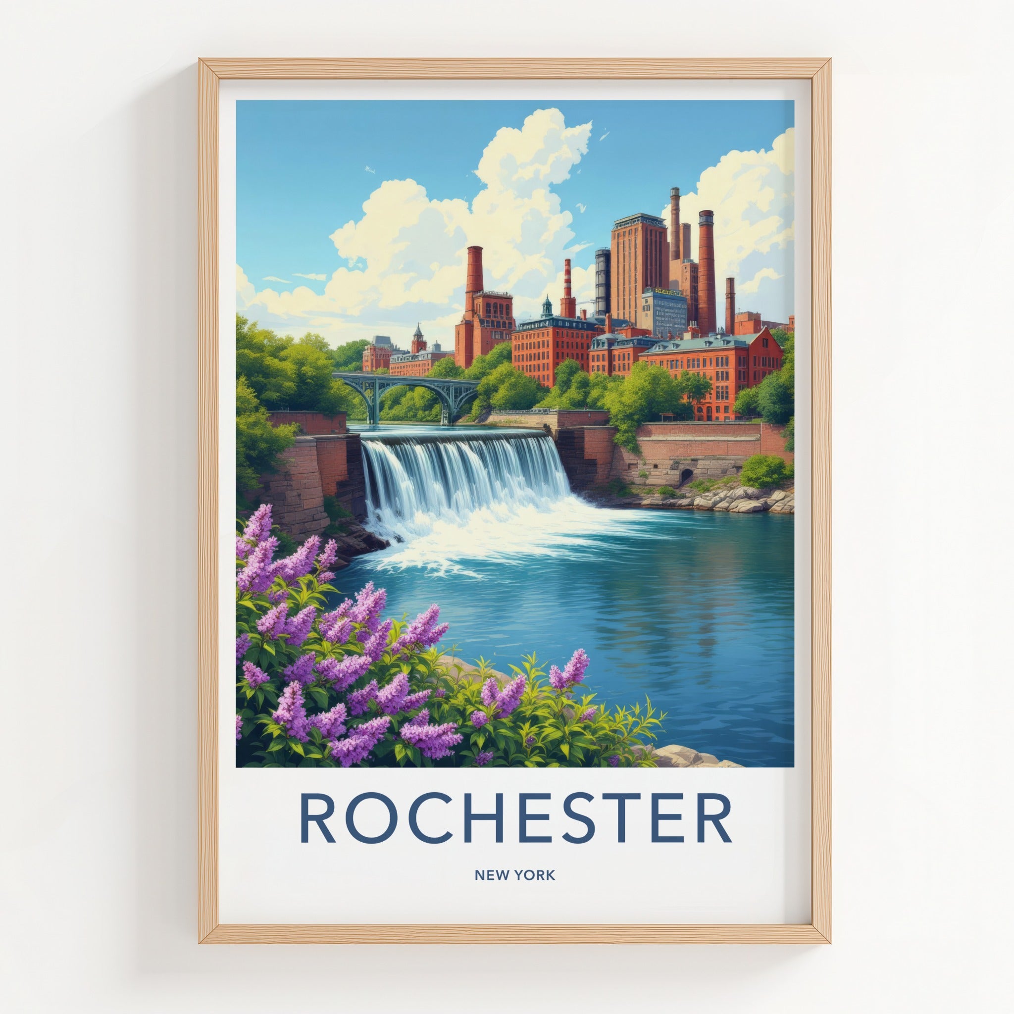 Rochester Poster - New York Travel Art - Industrial River Waterfall Home Decor