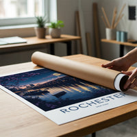 Rochester Poster - New York Travel Art - Moonlit City Bridge Home Decor