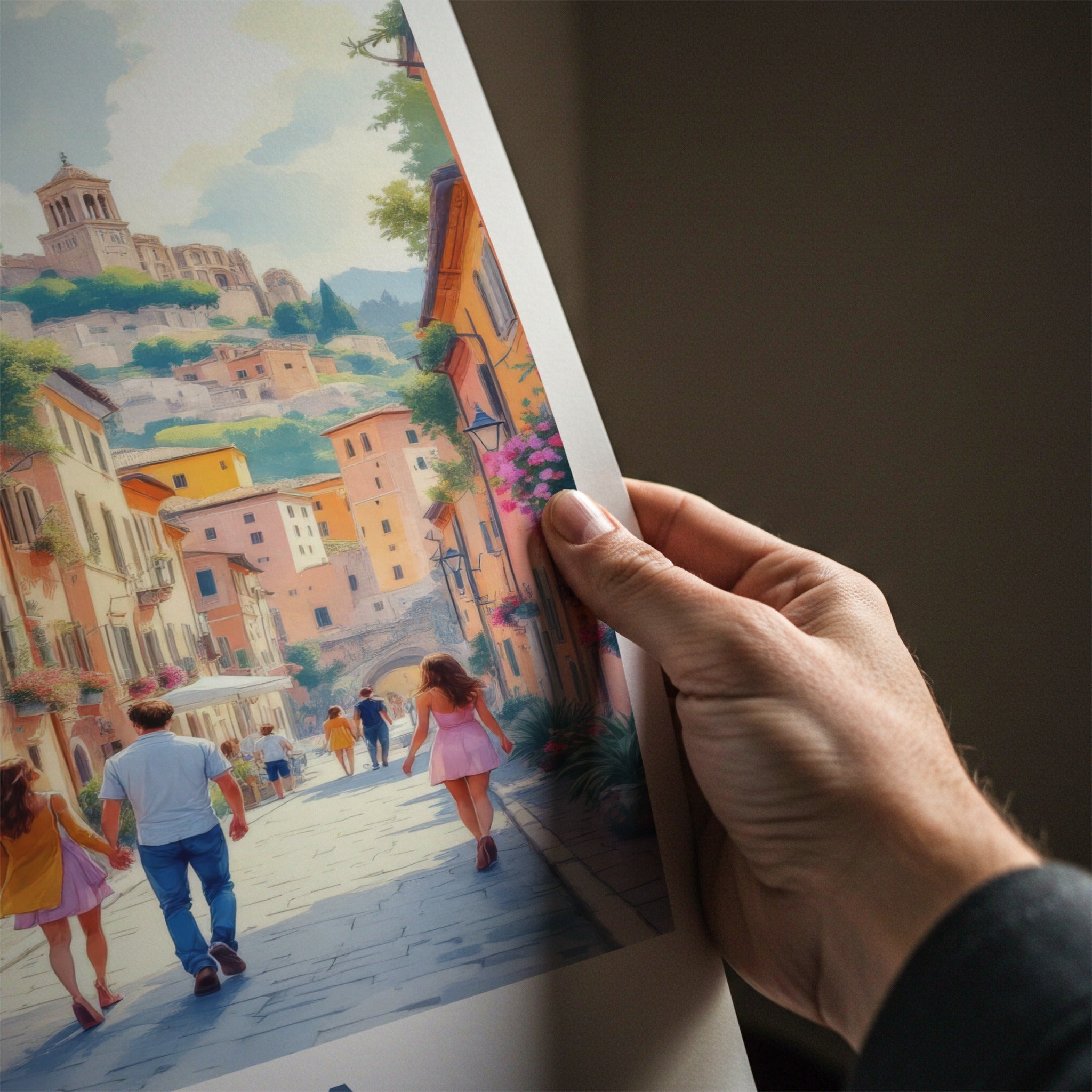 Roma Poster - Italy Travel Art - Romantic Couple Street Home Decor