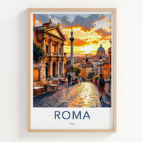Roma Poster - Italy Travel Print - Warm Sunset Europe Home Decor