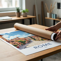 Rome Poster - Italy Travel Art - Cobblestone Street Flowers Wall Decor