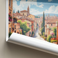 Rome Poster - Italy Travel Art - Cobblestone Street Flowers Wall Decor