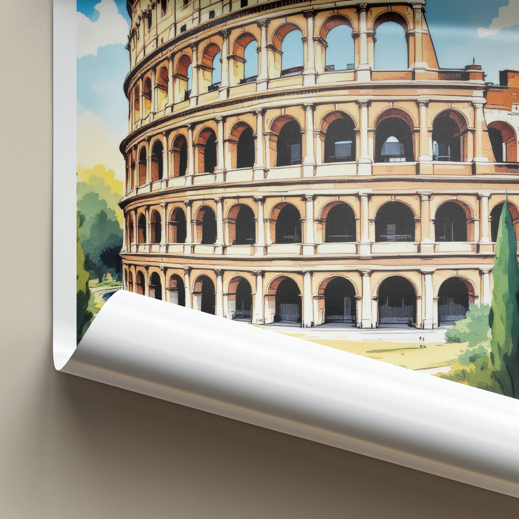 Rome Poster - Italy Travel Art - Colosseum Ancient Structure Home Decor