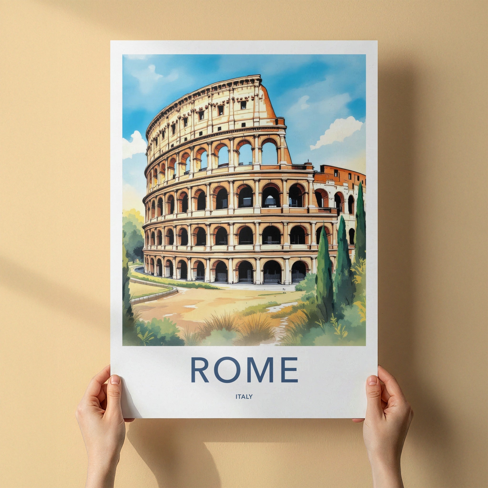 Rome Poster - Italy Travel Art - Colosseum Ancient Structure Home Decor