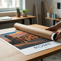 Rome Poster - Italy Travel Art - Colosseum Sunset Scooter Home Decor