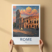 Rome Poster - Italy Travel Art - Colosseum Sunset Scooter Home Decor