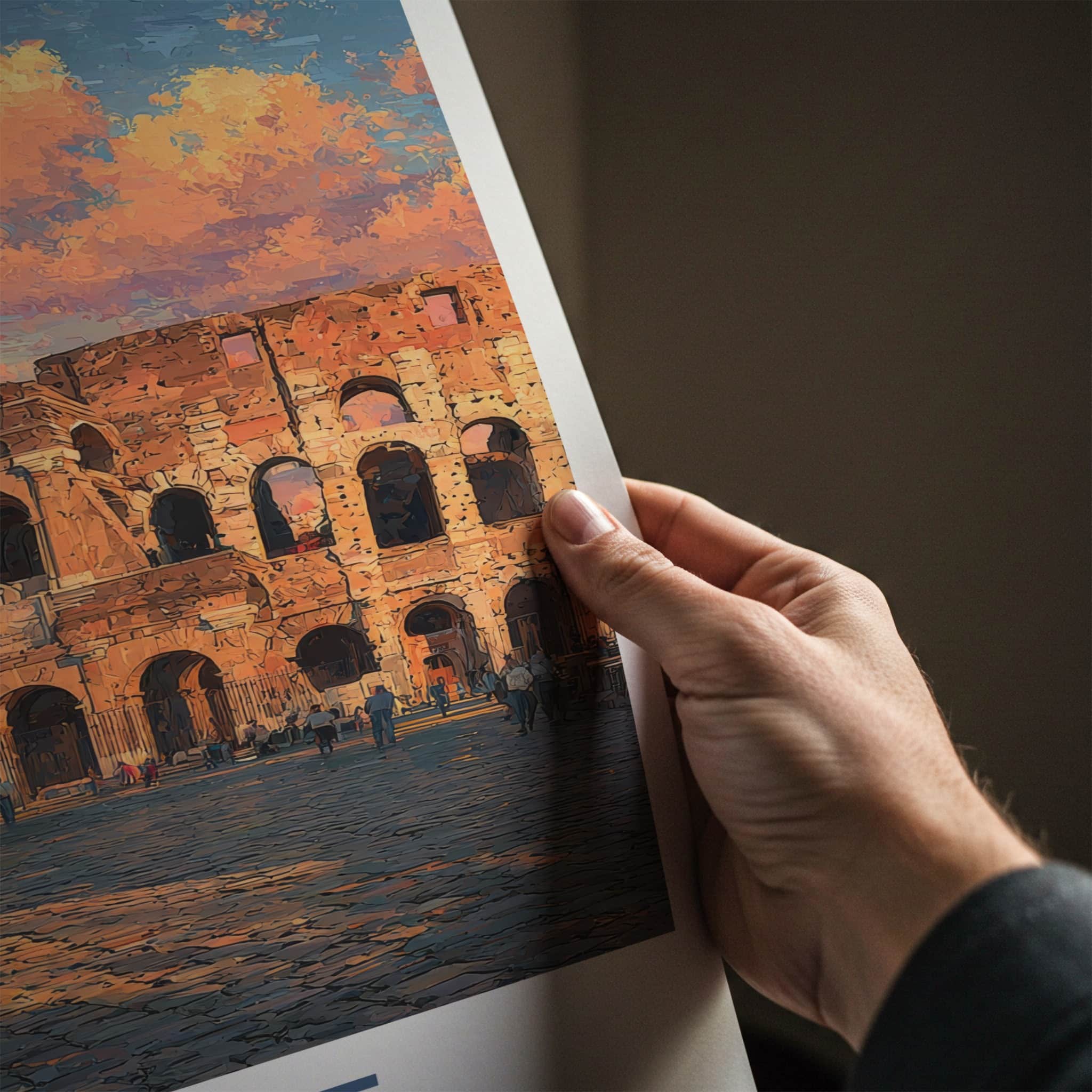 Rome Poster - Italy Travel Art - Colosseum Sunset Scooter Home Decor