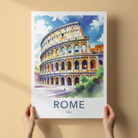 Rome Poster - Italy Travel Art - Colosseum Watercolor View Home Decor