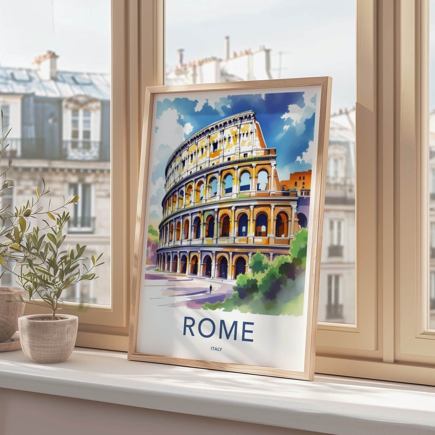 Rome Poster - Italy Travel Art - Colosseum Watercolor View Home Decor