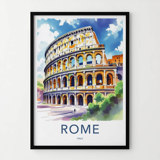 Rome Poster - Italy Travel Art - Colosseum Watercolor View Home Decor