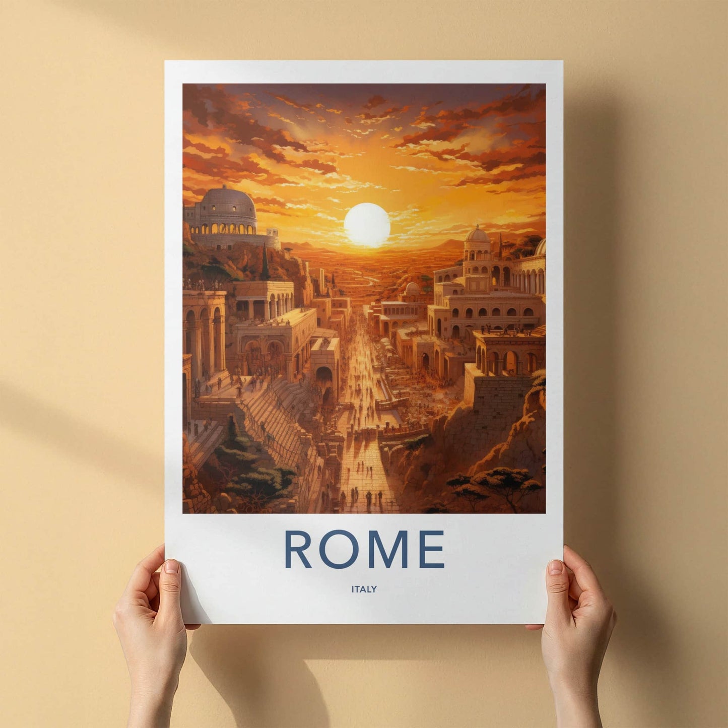Rome Poster - Italy Travel Art - Majestic Sunset Scene Home Decor