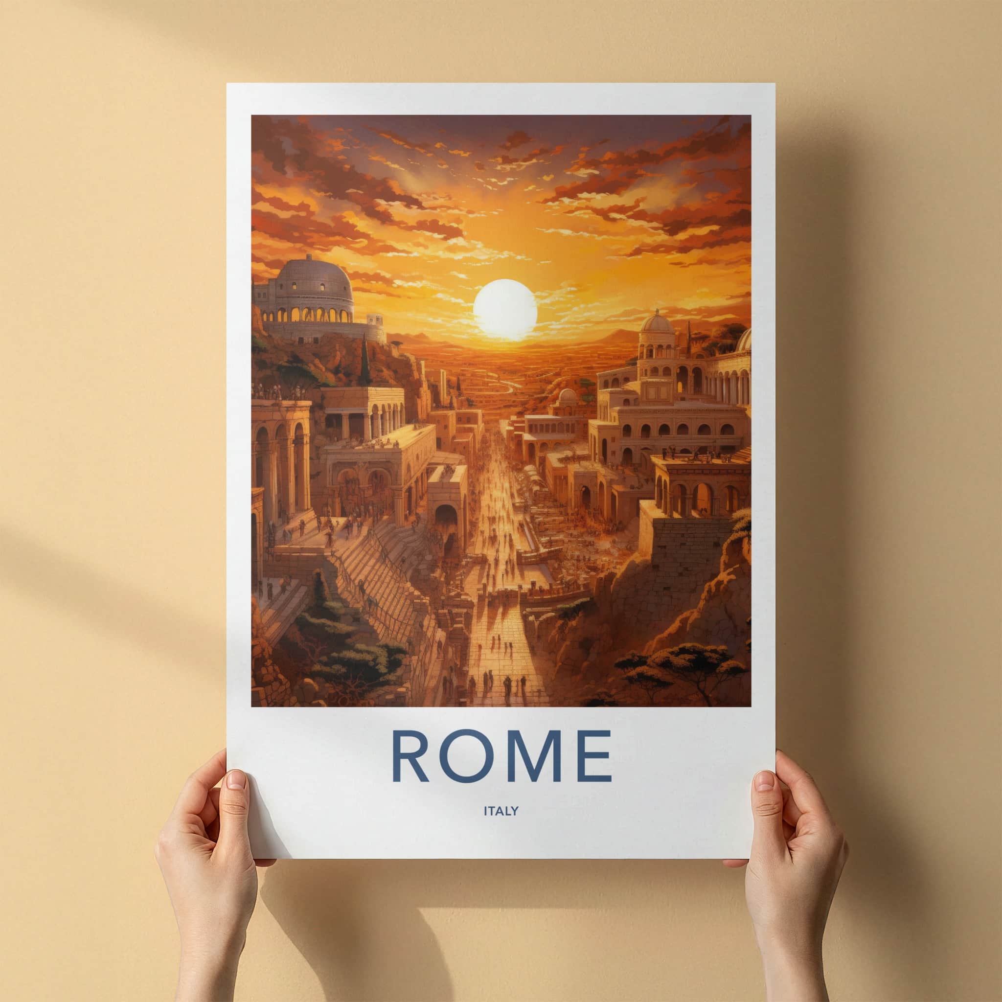 Rome Poster - Italy Travel Art - Majestic Sunset Scene Home Decor
