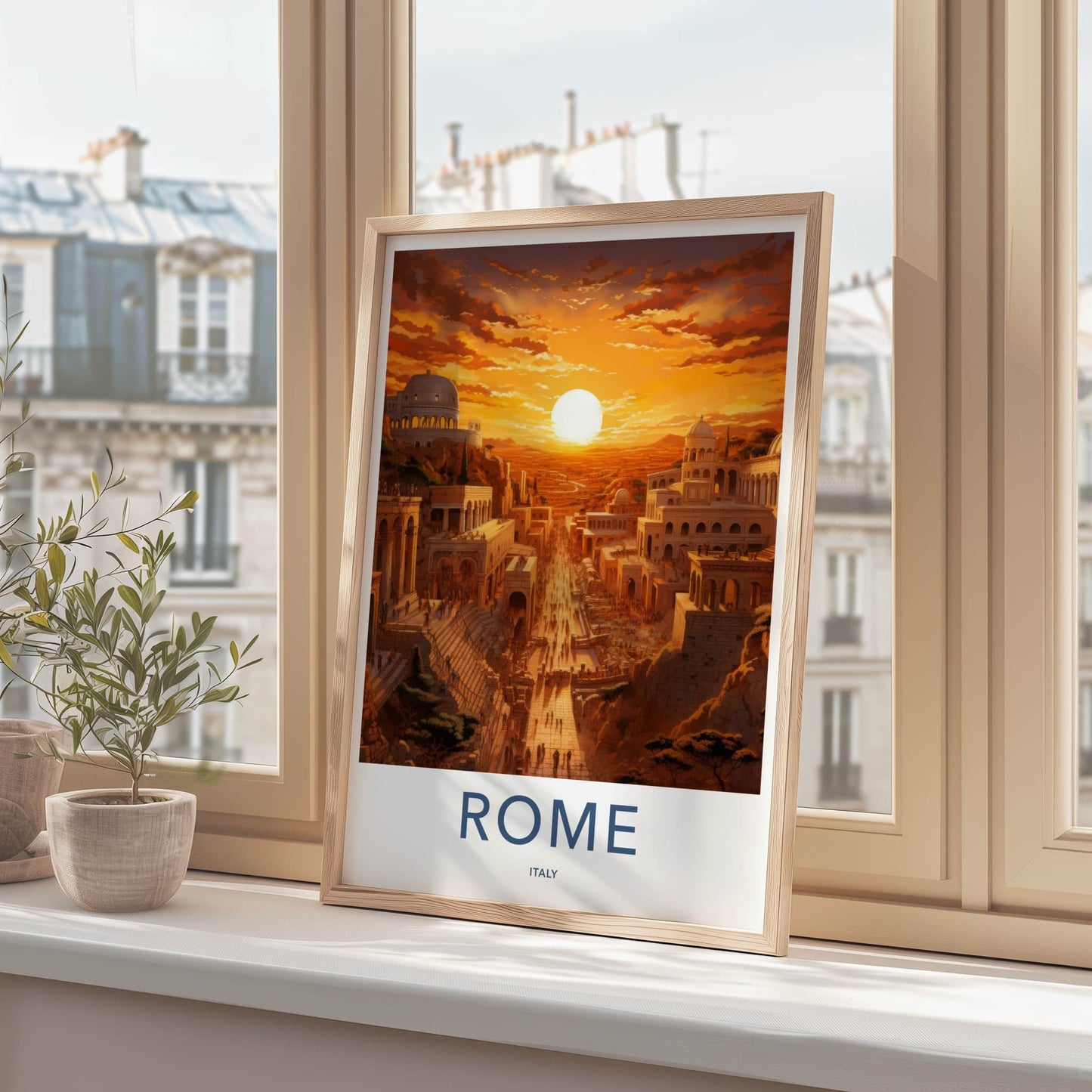 Rome Poster - Italy Travel Art - Majestic Sunset Scene Home Decor