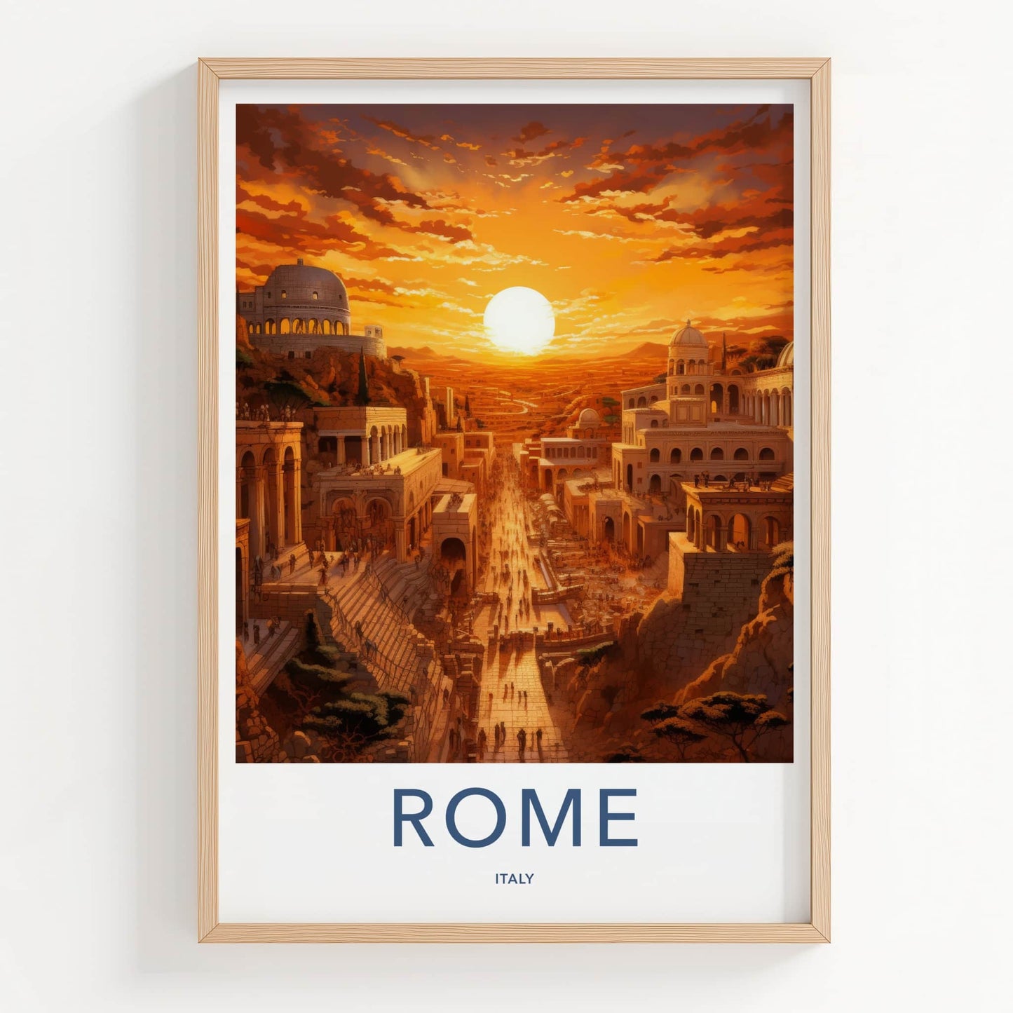 Rome Poster - Italy Travel Art - Majestic Sunset Scene Home Decor
