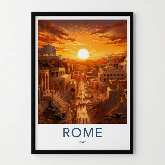 Rome Poster - Italy Travel Art - Majestic Sunset Scene Home Decor