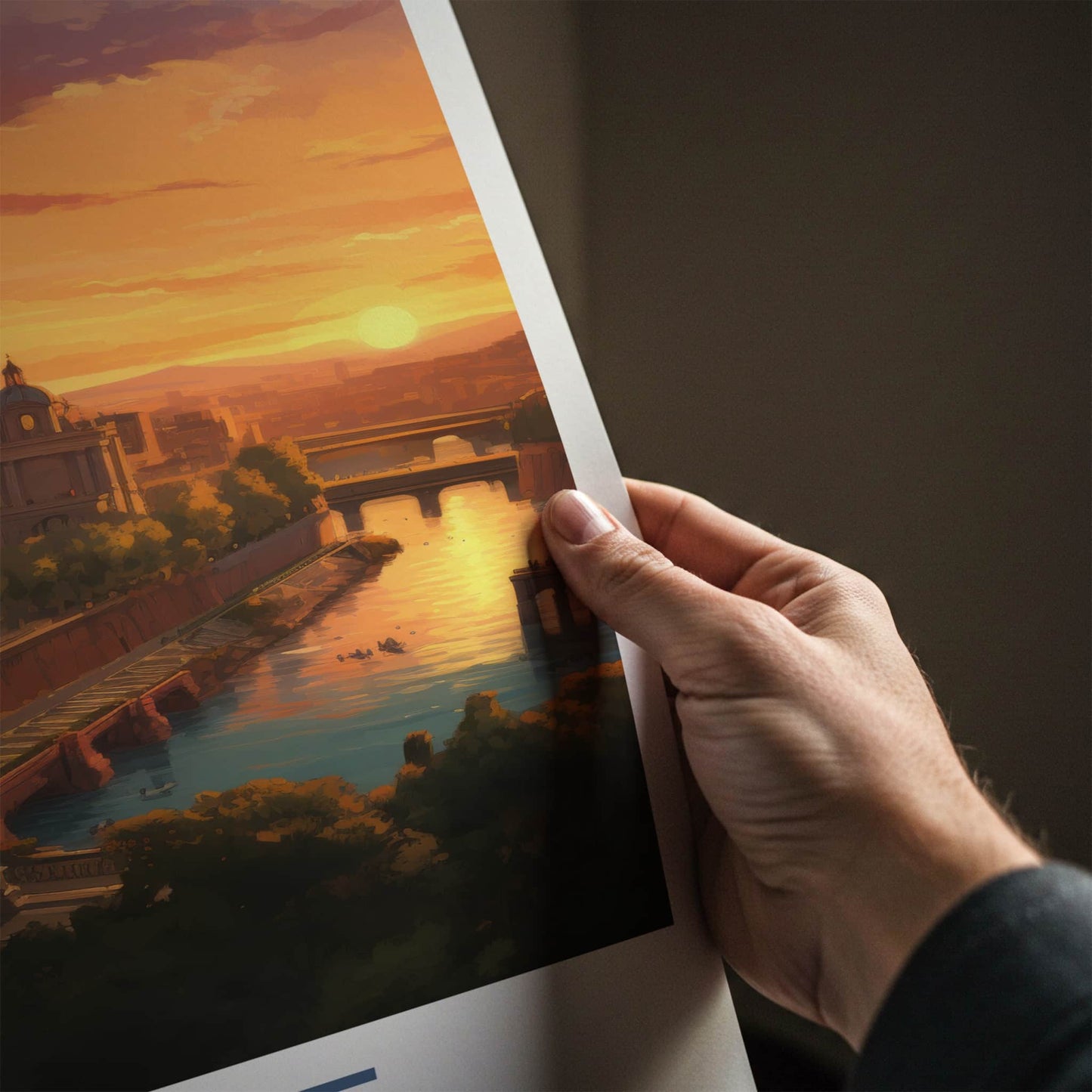 ROME Poster - Italy Travel Art - Sunset Cityscape River Home Decor