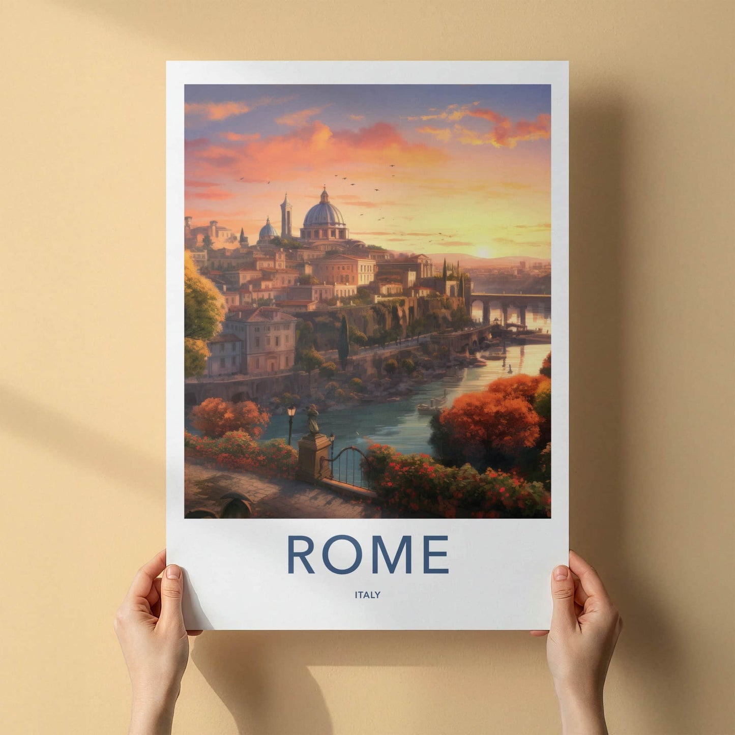ROME Poster - Italy Travel Print - Cityscape River Sunset Lounge Decor