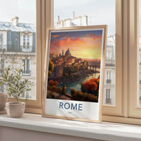 ROME Poster - Italy Travel Print - Cityscape River Sunset Lounge Decor