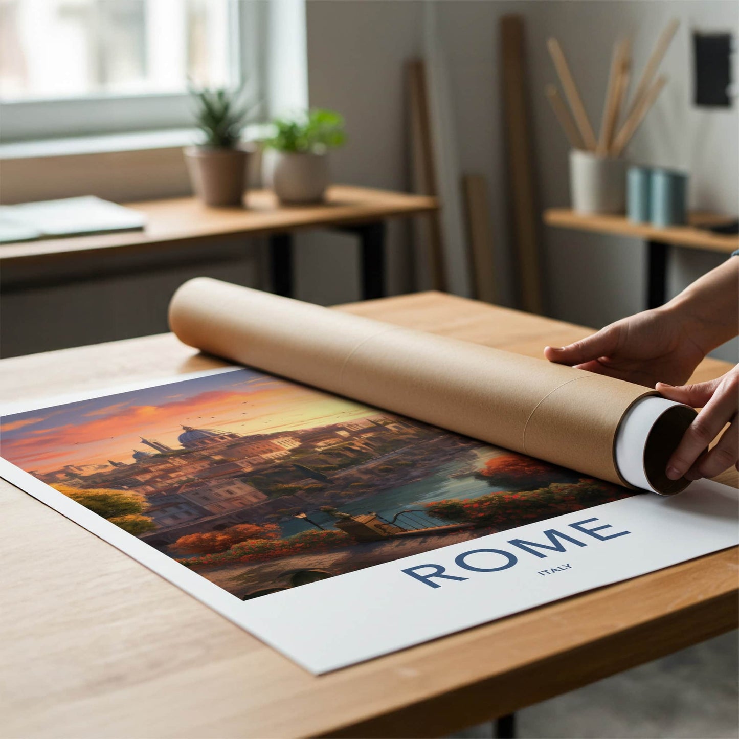 ROME Poster - Italy Travel Print - Cityscape River Sunset Lounge Decor