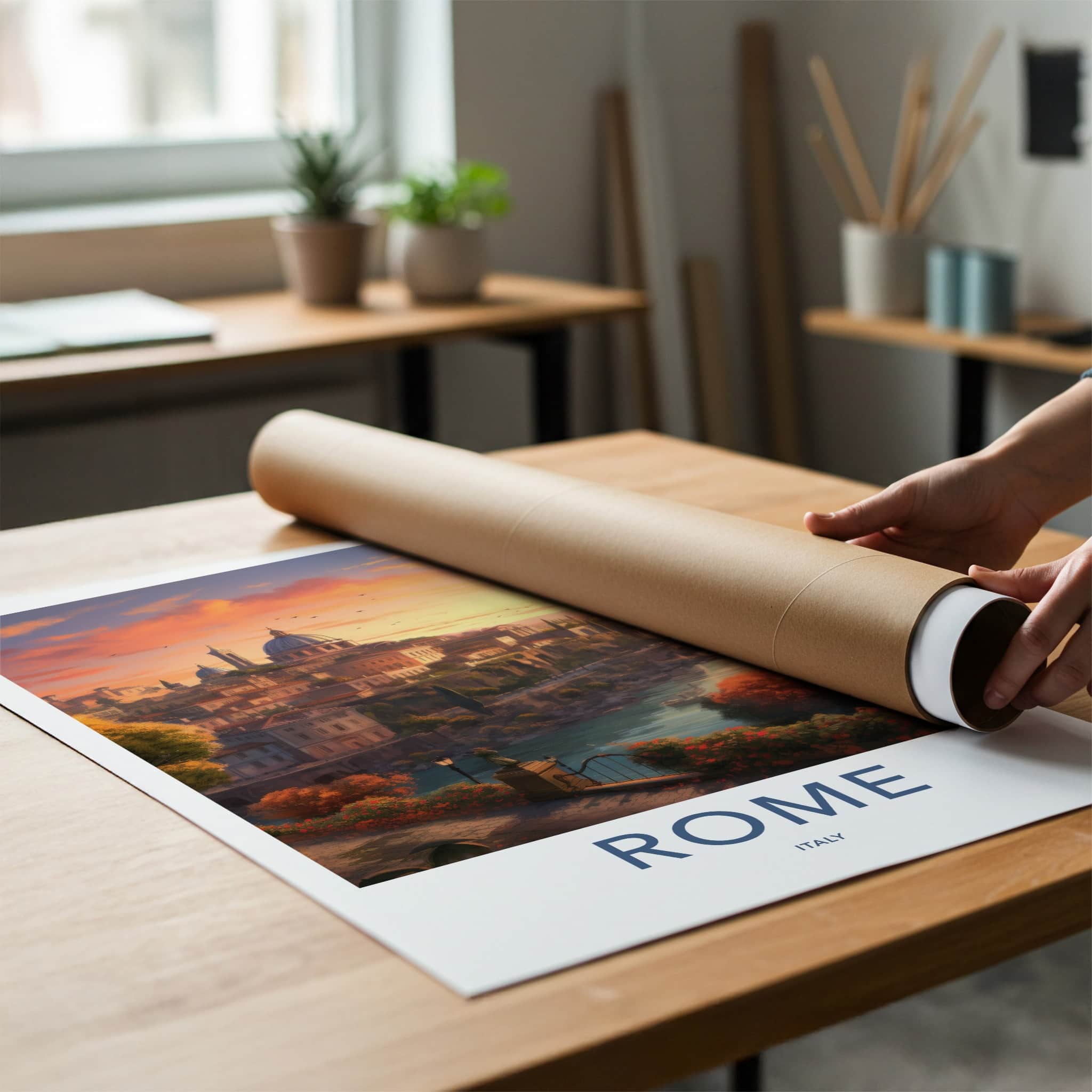 ROME Poster - Italy Travel Print - Cityscape River Sunset Lounge Decor