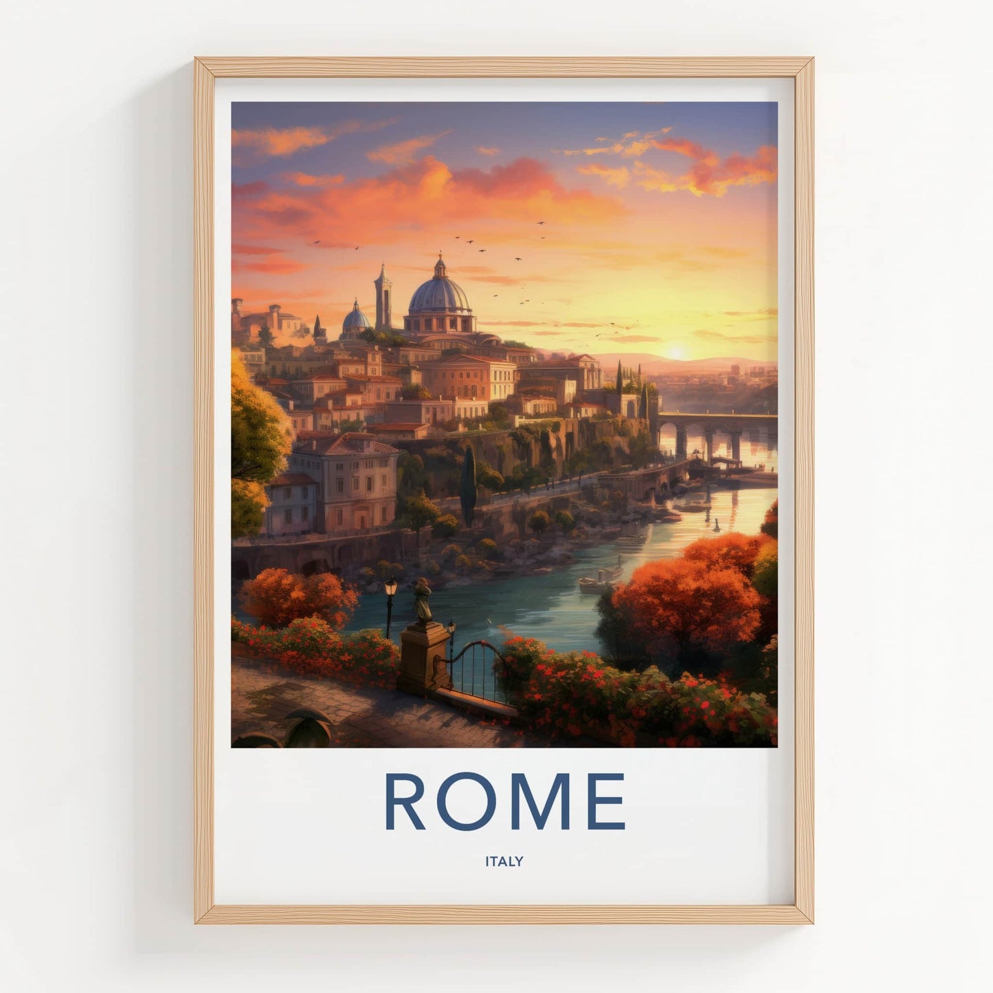 ROME Poster - Italy Travel Print - Cityscape River Sunset Lounge Decor