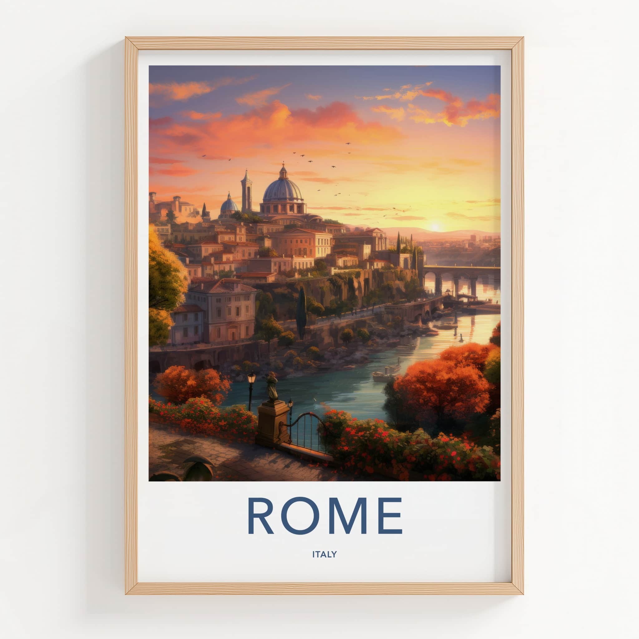 ROME Poster - Italy Travel Print - Cityscape River Sunset Lounge Decor