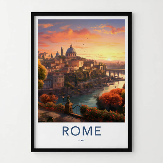 ROME Poster - Italy Travel Print - Cityscape River Sunset Lounge Decor