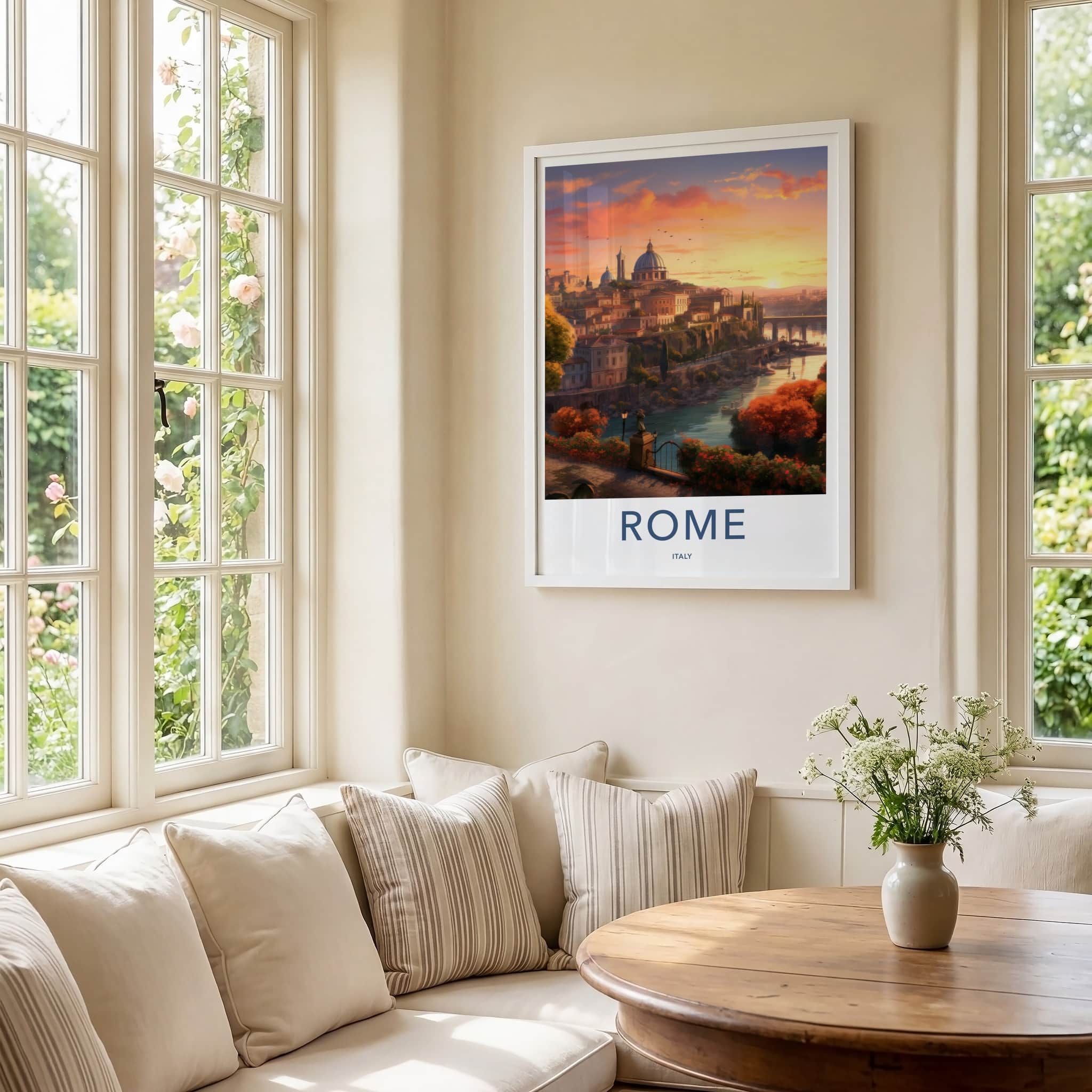ROME Poster - Italy Travel Print - Cityscape River Sunset Lounge Decor