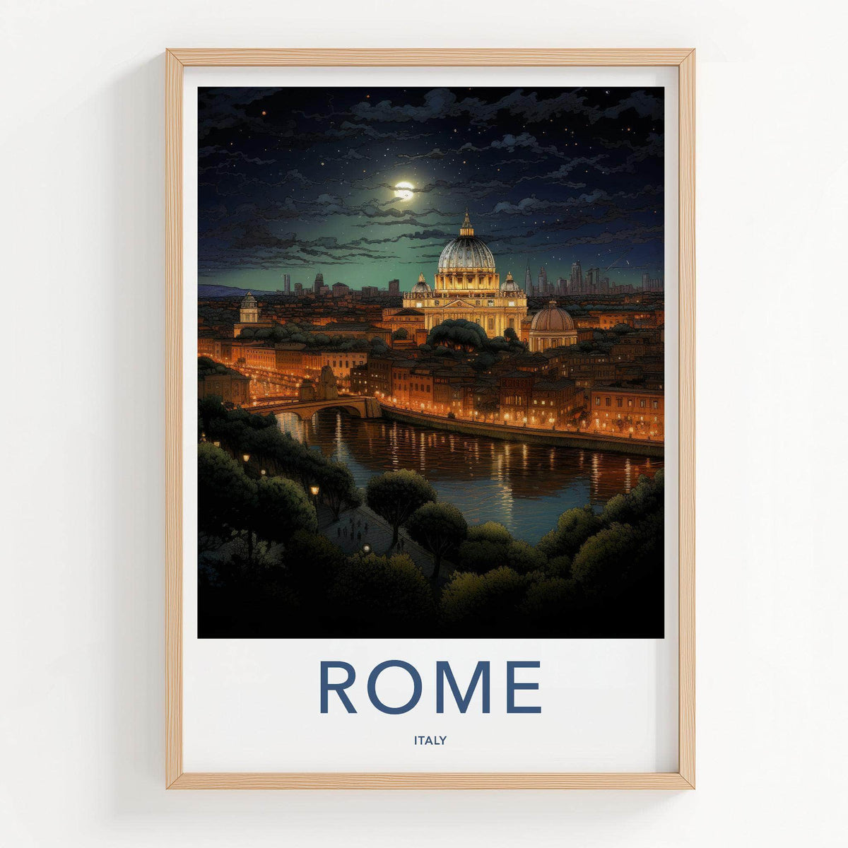 Rome Poster - Italy Wall Art Featuring St. Peter's Basilica Night