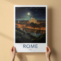 Rome Poster - Italy Wall Art Featuring St. Peter's Basilica Night
