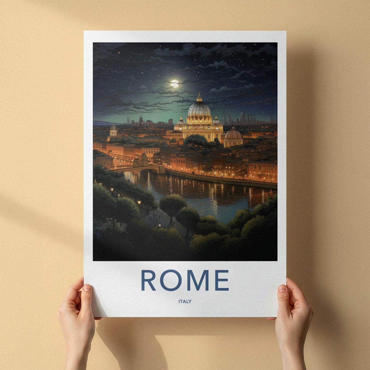 Rome Poster - Italy Wall Art Featuring St. Peter's Basilica Night