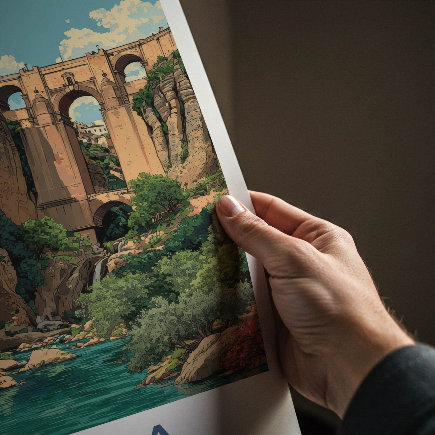 Ronda Poster - Spain Travel Art - Arches Bridge Houses Home Decor