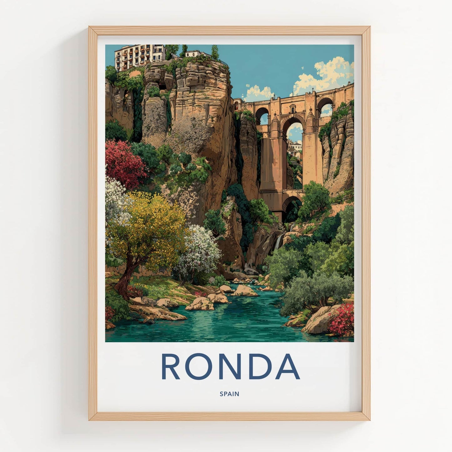 Ronda Poster - Spain Travel Art - Arches Bridge Houses Home Decor
