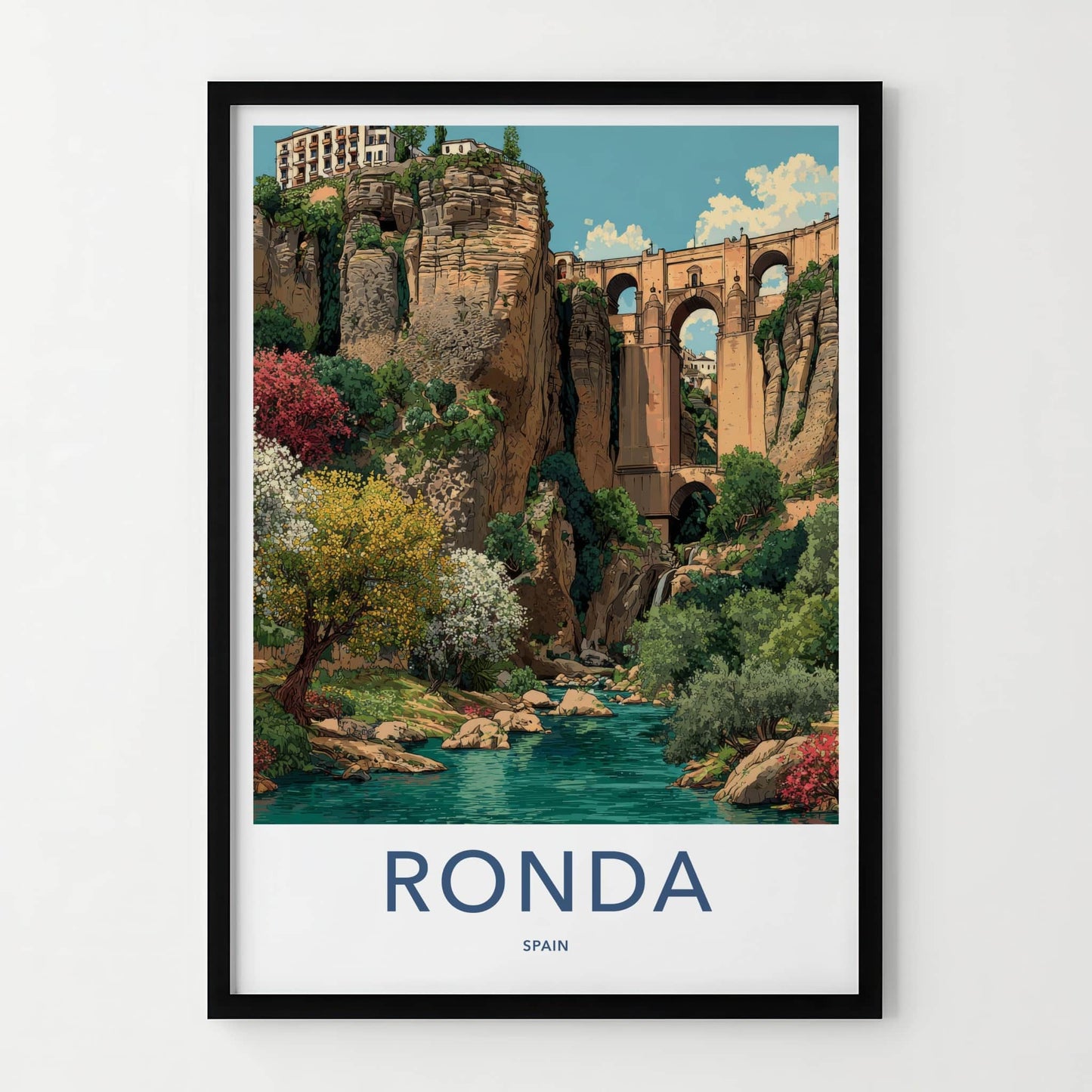 Ronda Poster - Spain Travel Art - Arches Bridge Houses Home Decor