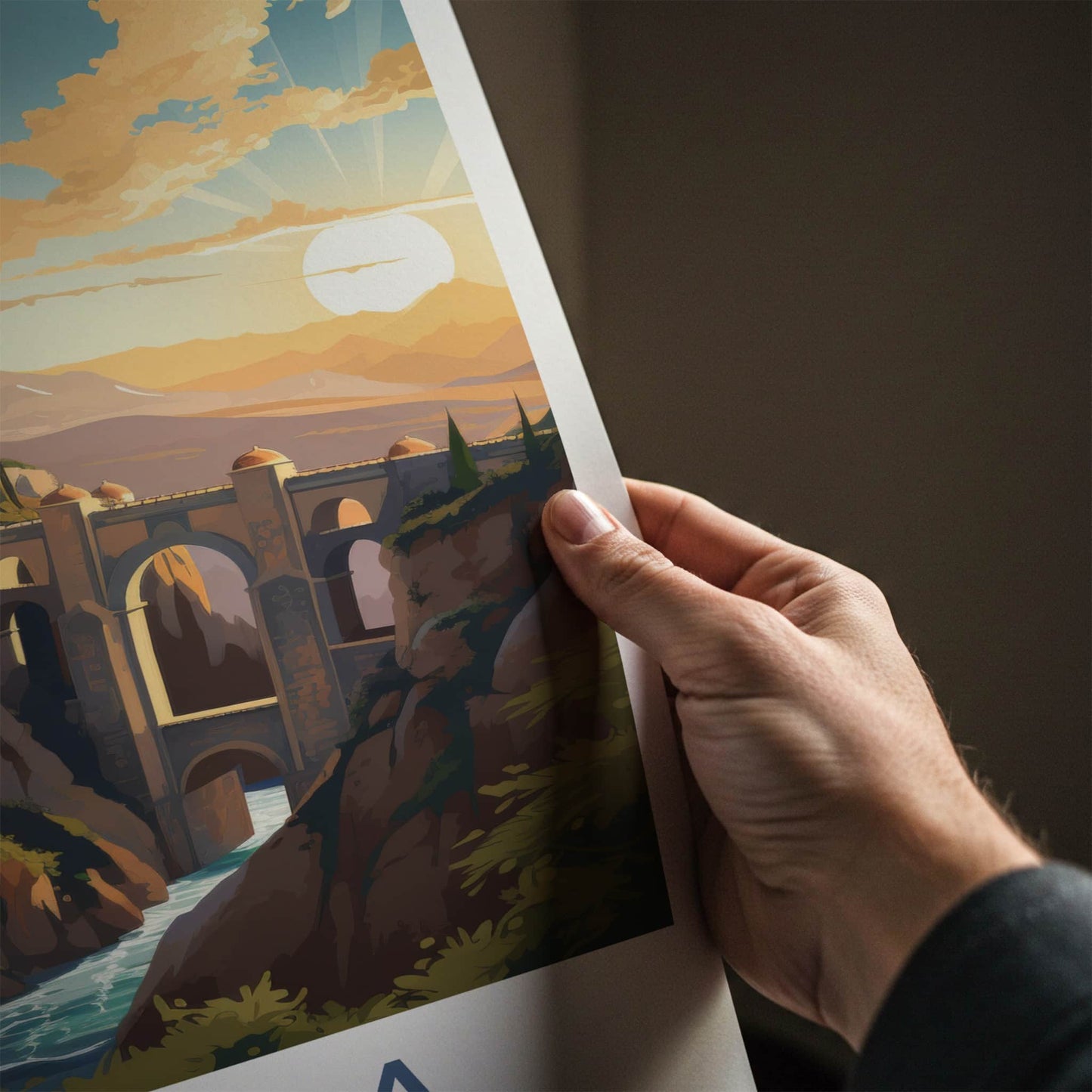 Ronda Poster - Spain Travel Art - Cliffside Bridge Sunset Home Decor