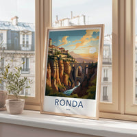 Ronda Poster - Spain Travel Art - Cliffside Bridge Sunset Home Decor