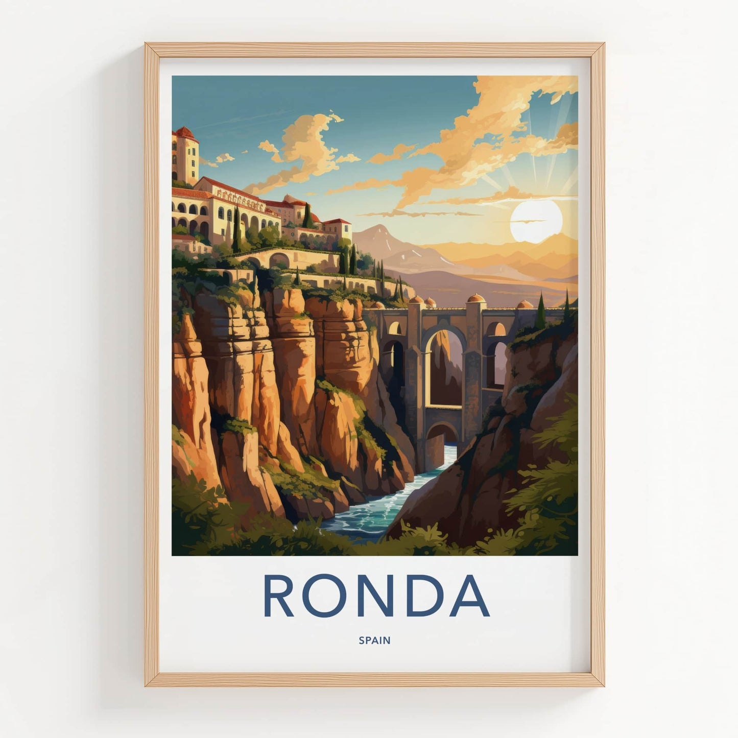 Ronda Poster - Spain Travel Art - Cliffside Bridge Sunset Home Decor