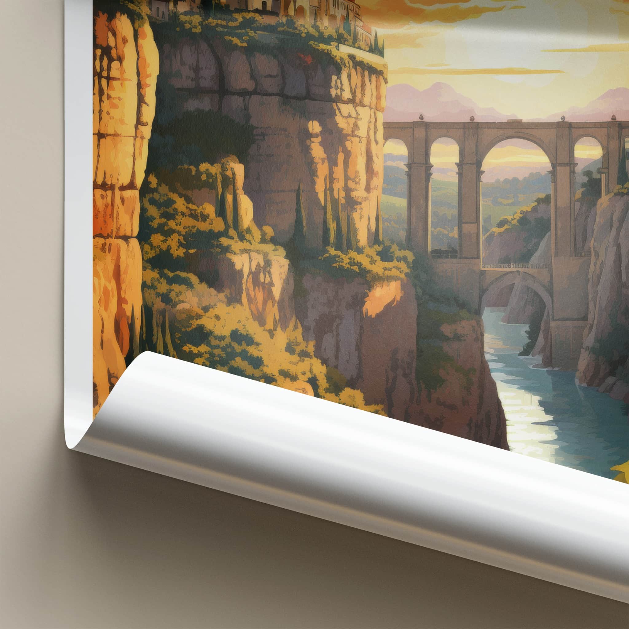 Ronda Poster - Spain Travel Art - Gorge Bridge Sunset Home Decor