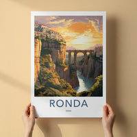 Ronda Poster - Spain Travel Art - Gorge Bridge Sunset Home Decor
