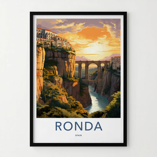 Ronda Poster - Spain Travel Art - Gorge Bridge Sunset Home Decor