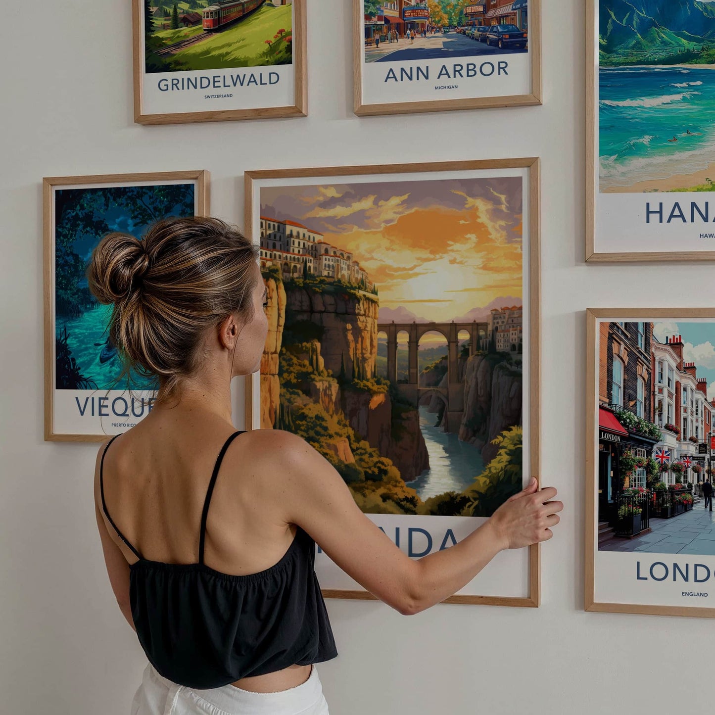 Ronda Poster - Spain Travel Art - Gorge Bridge Sunset Home Decor